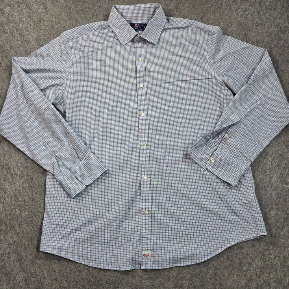 Vineyard Vines Cooper Shirt Mens XL Blue Performance Slim Fit Check 1W010322 - Picture 2 of 10